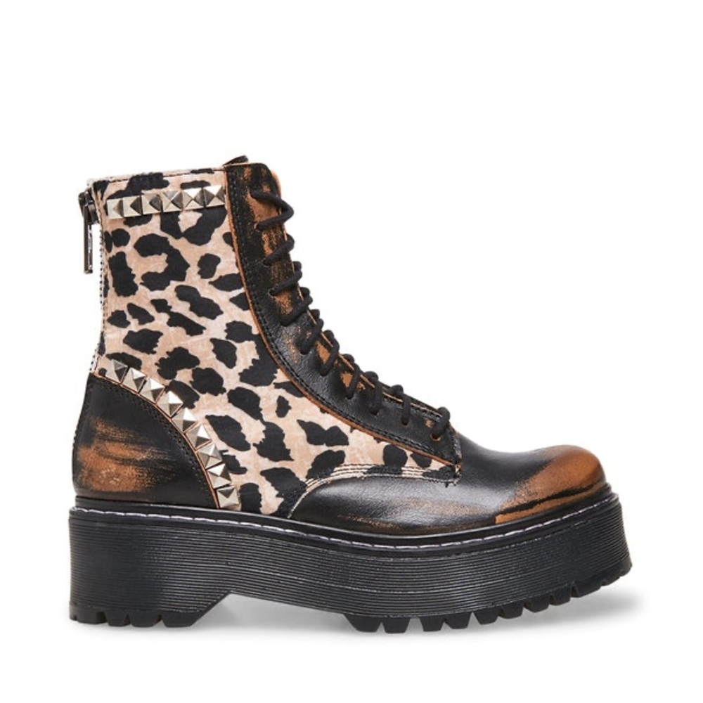 Steve Madden Leopard Print Black Platform Combat Boots - Picture 3 of 11